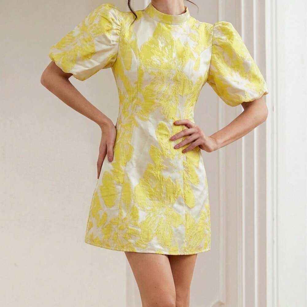 Light Yellow Elegant Women's Fuchsia Jacquet Mini Dress - Picture 4 of 6